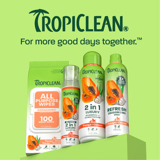 TropiClean Papaya line up on light green background.