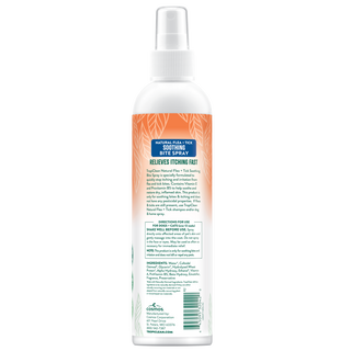 TropiClean Natural Flea + Tick Bite Relief Spray for Pets, back image of spray bottle